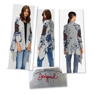DESIGUAL Floral Sequin Mandala Drape Cardigan Sweater